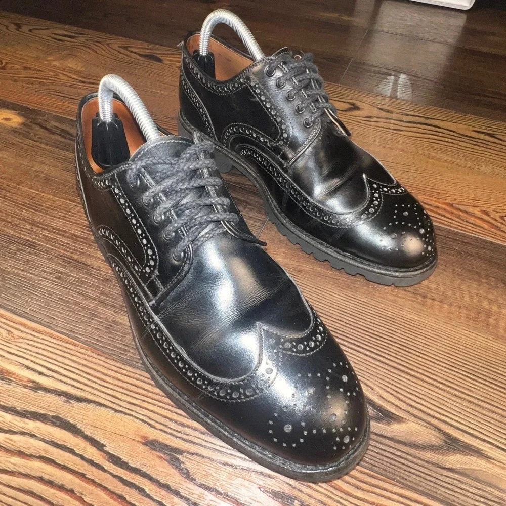 Allen Edmonds Tate Wingtip Derby Black Leather‎ Lug Sole Shoes Men's 8.5 3E 3037